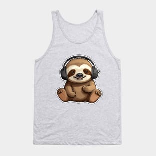 Cute Sloth Wearing Headphones Tank Top